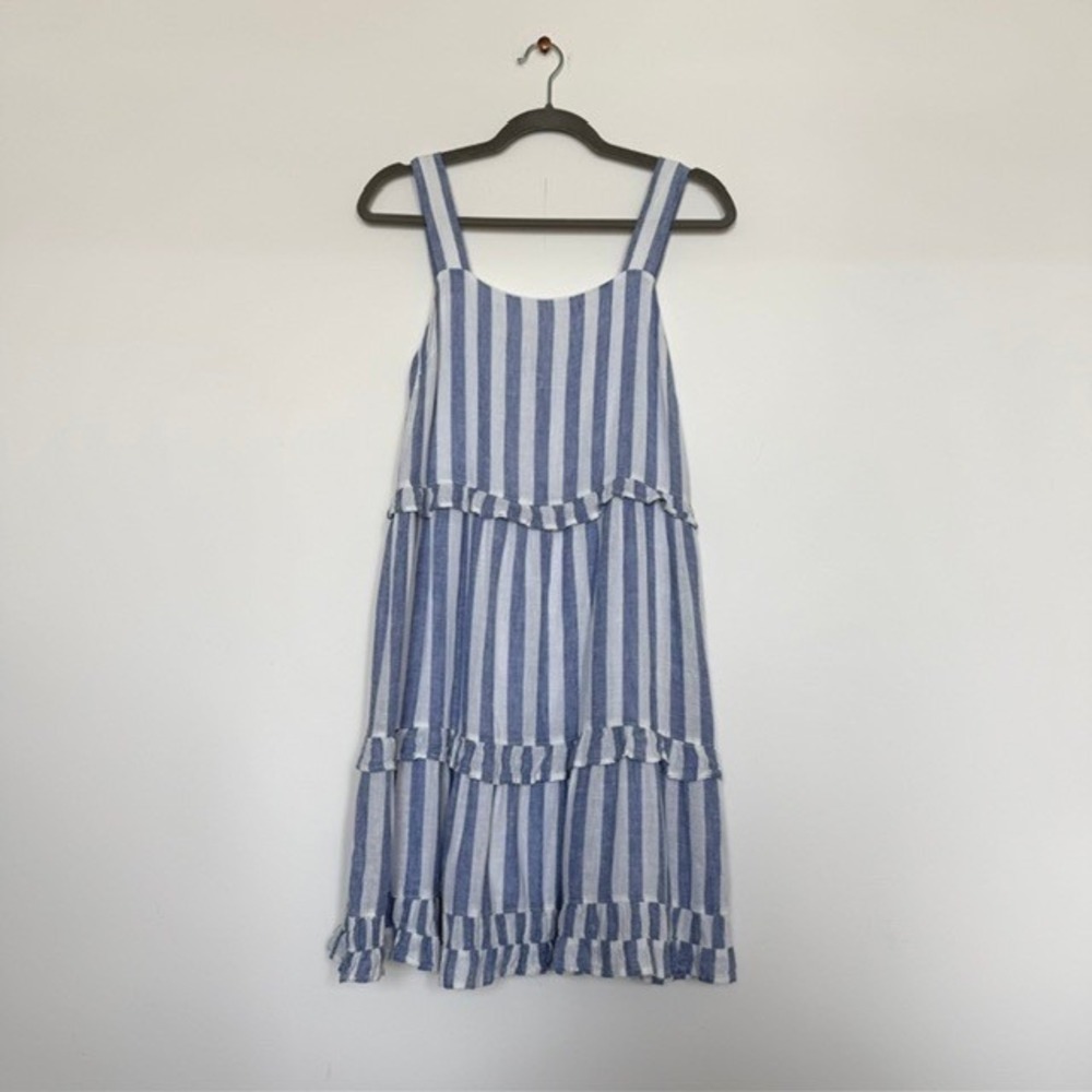 Rails Sandy Blue & White Striped Dress XS | Ruffle Strap Linen Blend Dress $188